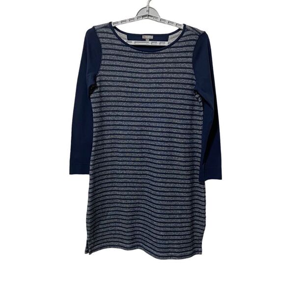 T By Talbots Long Sleeve Knit Sweater Dress Blue Stripe Women’s Medium Petite MP - Picture 1 of 6